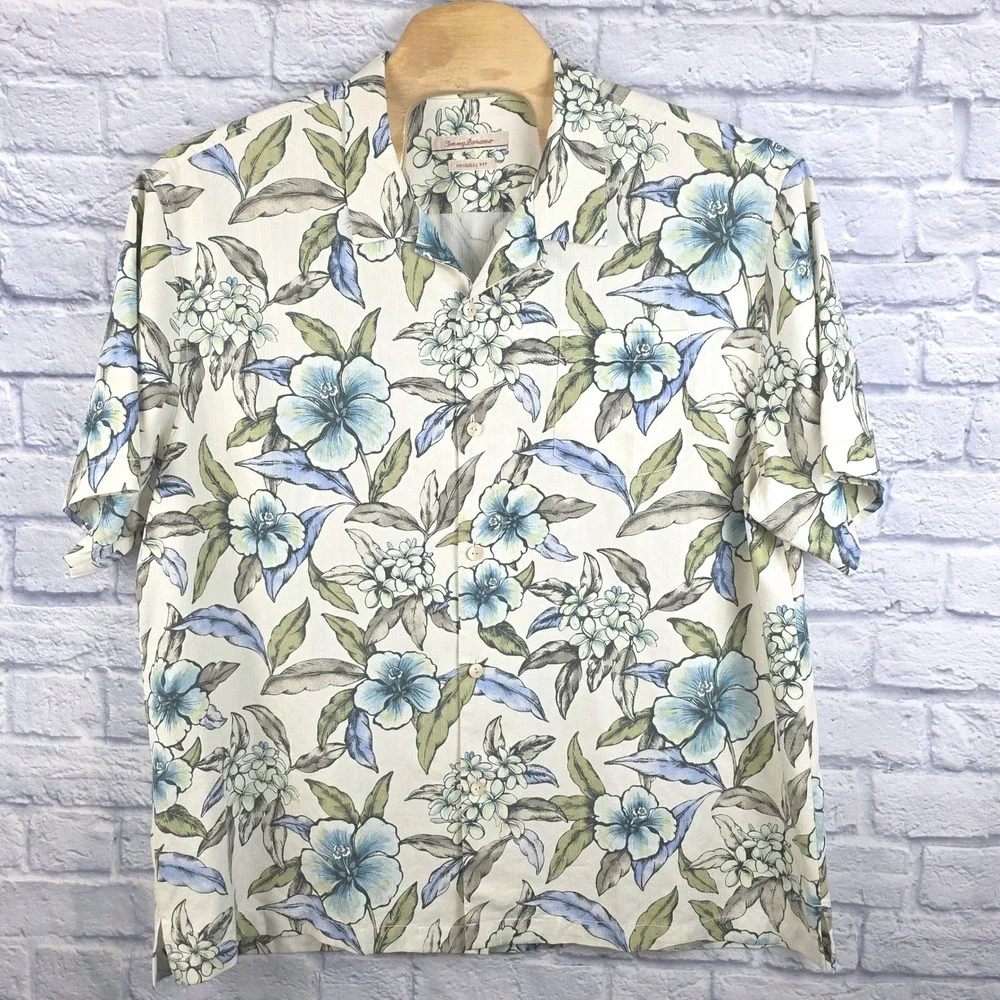 Tommy Bahama Men Silk Camp Floral Hibiscus Hawaiian Button Short‎ Sleeve Sz 3XL